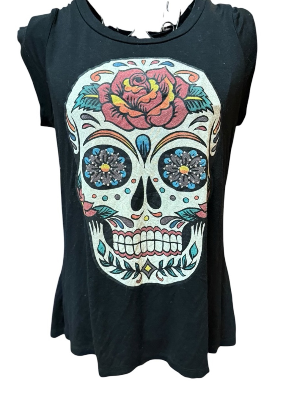 Black Women’s Sugar Skull Graphic Tank Top XL